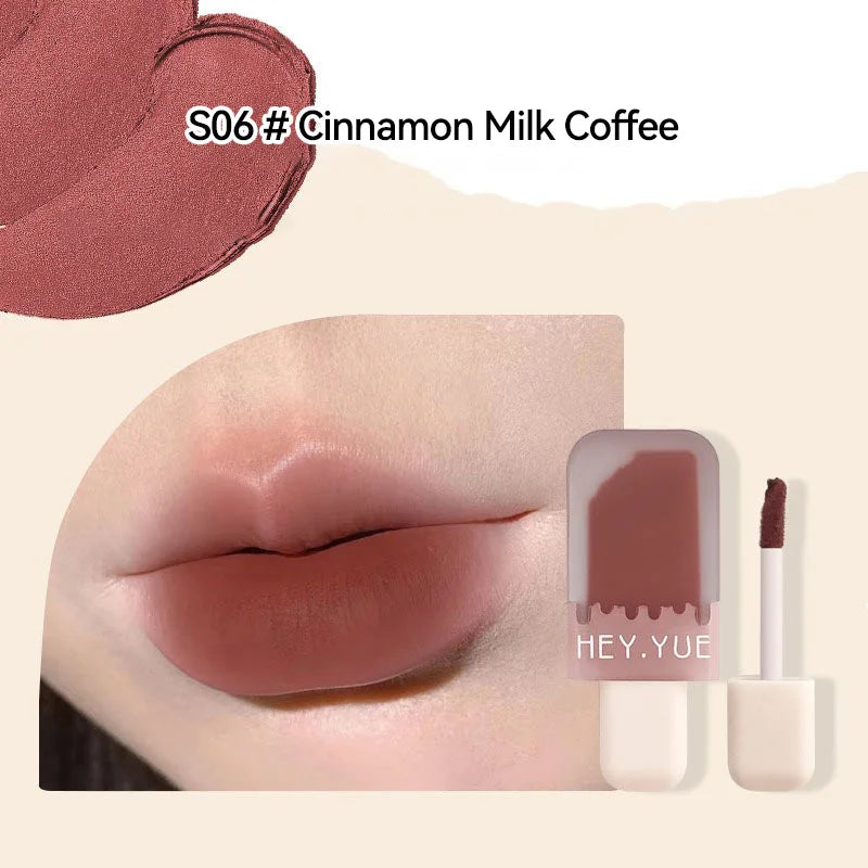 HEYYUE Ice Cream Lip Glaze — Velvet Matte Finish, Pudding Lip Clay, Student-Friendly Everyday Skin-Brightening Lipstick