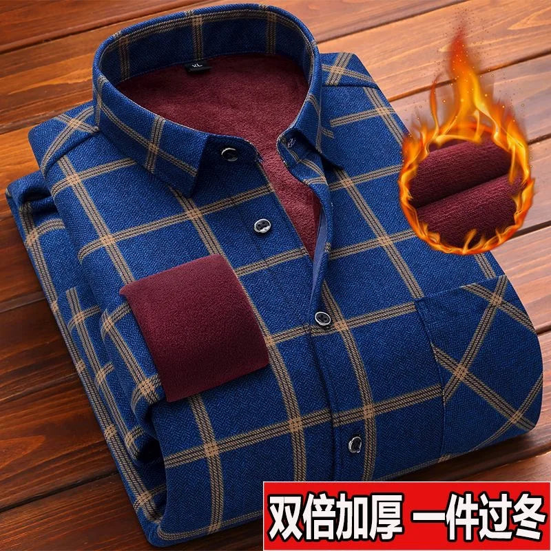 Autumn/winter Fashion Trend American Vintage Thickened Warm Plaid Shirt Men's Loose Large Size High Quality Long Sleeve Shirt