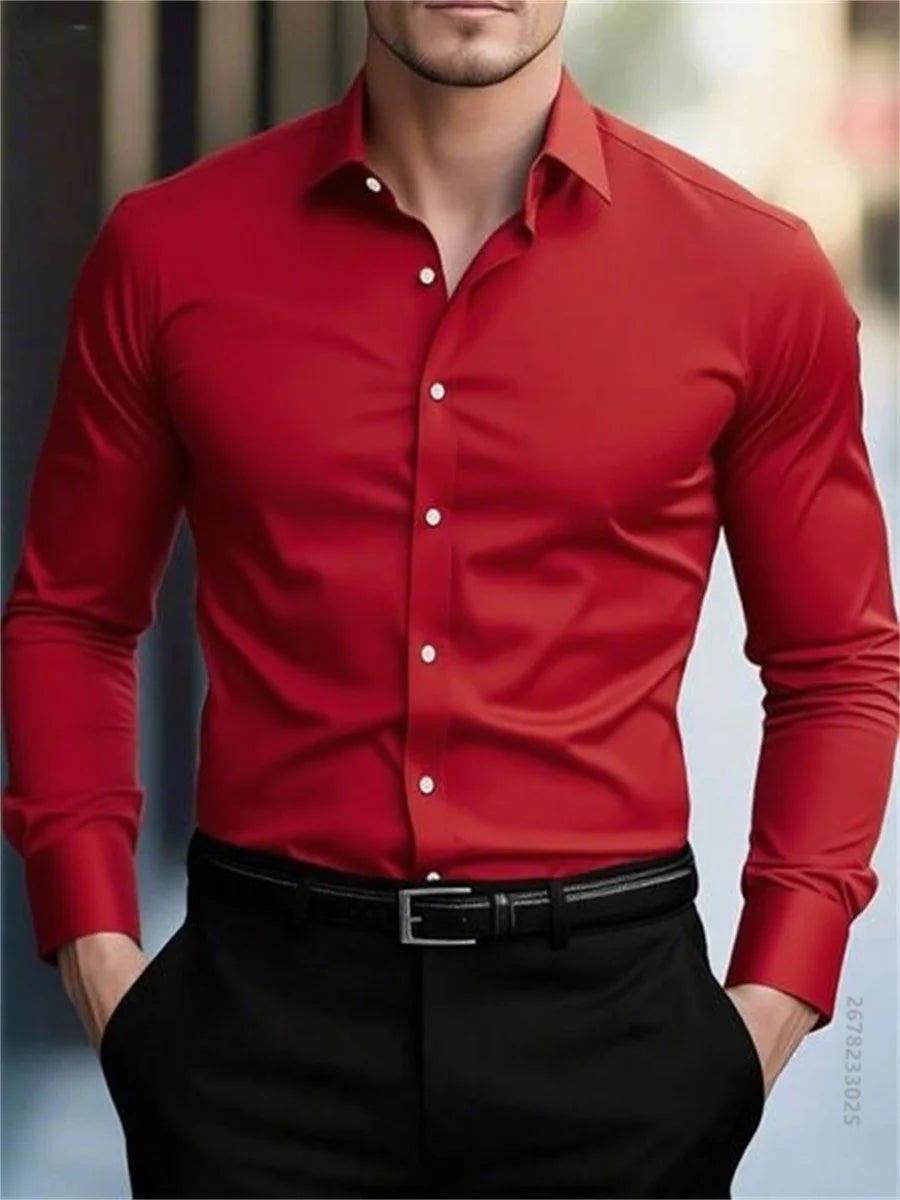 High quality men's solid color long sleeve business shirt, no need to iron, high quality social dress formal casual two use