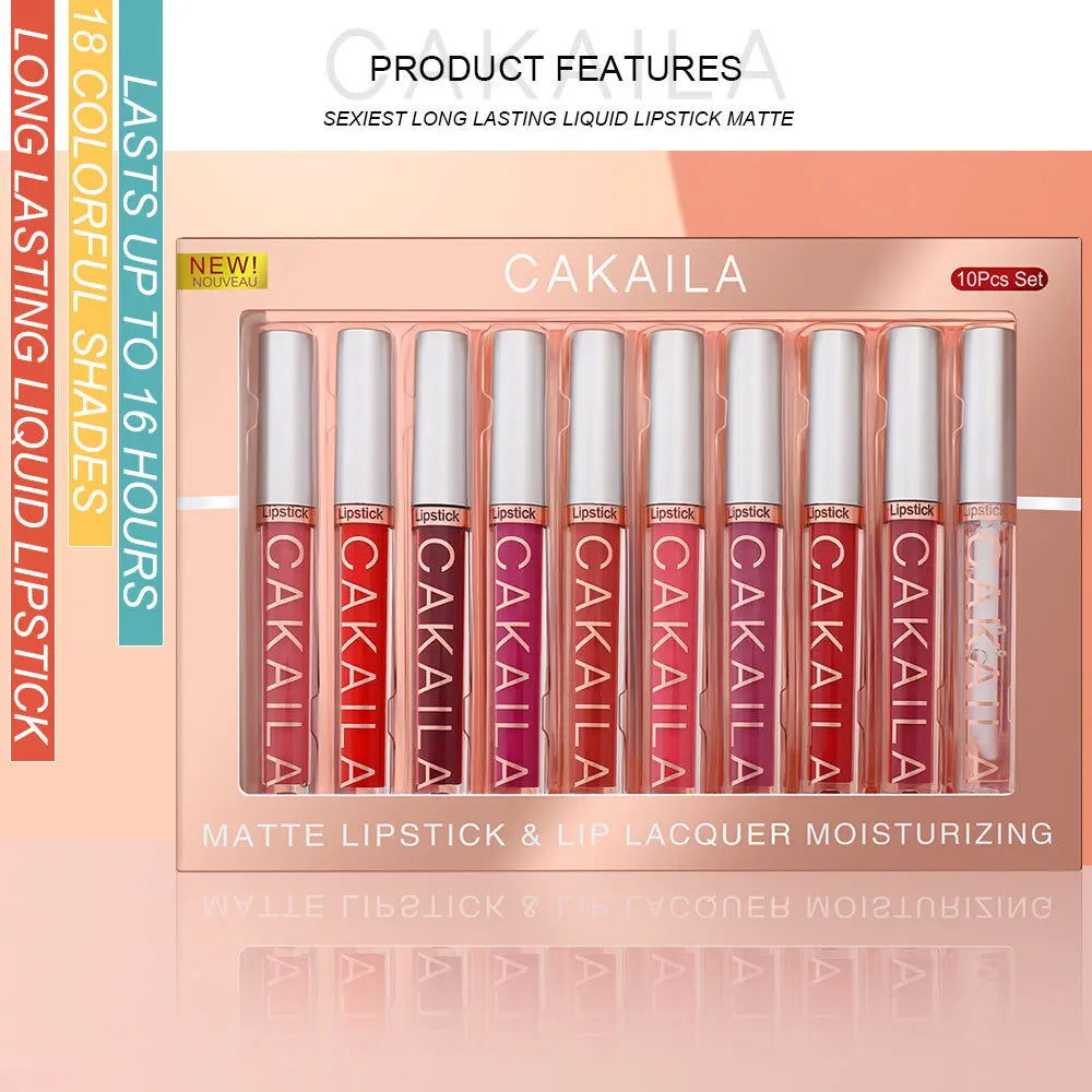 10pcs/set Nude Lip Gloss Matte Velvet Lipstick Waterproof Long-lasting  Liquid Lipstick Women Moist Lip Tint
