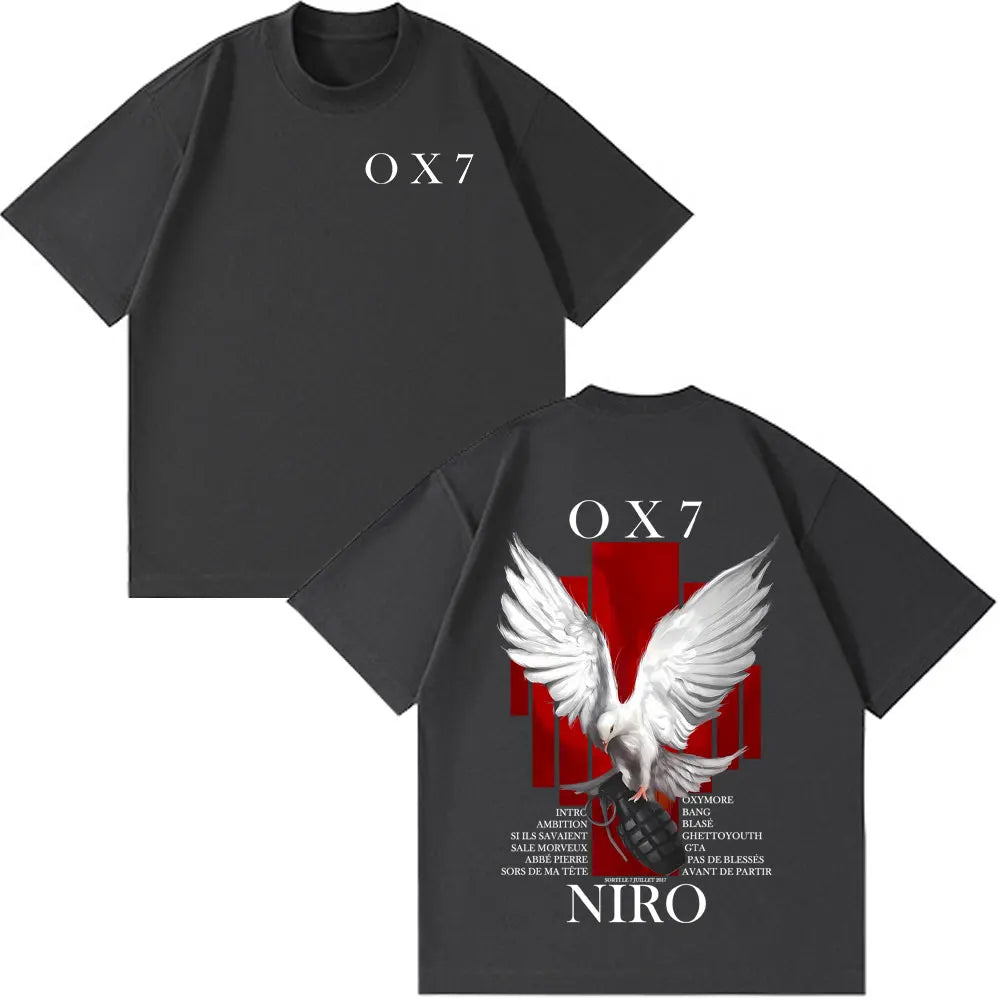 Rapper Niro OX7 Album T-shirt Men Women Clothes Hip Hop Fashion Pop Music T-shirts Male Casual Cotton Vintage T Shirt Streetwear