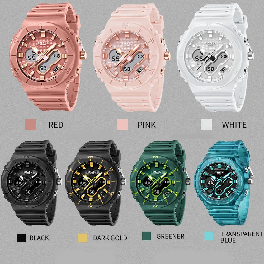 SMAEL Fashion Sport Watches for Unisex Top Brand Luxury Sports Chronograph Women Watch Waterproof Digital Quartz Wristwatch