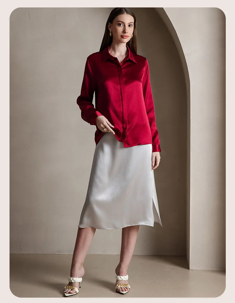 Spring Covered Button Mulberry Silk Shirt Long Sleeve Ladies Clothing Luxury 19Mm 100% Silk Women'S Fashion Blouses