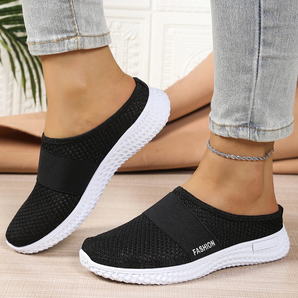 Women's shoes, women's casual shoes, summer mesh breathable thick-soled women's headband half support