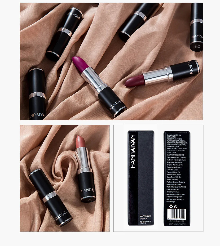 HANDAIYAN 12 Color Matte Lipstick Waterproof Moisturize Velvet Sexy Lip Gloss Popular Color Hot Selling Fashion Beauty Lipstick