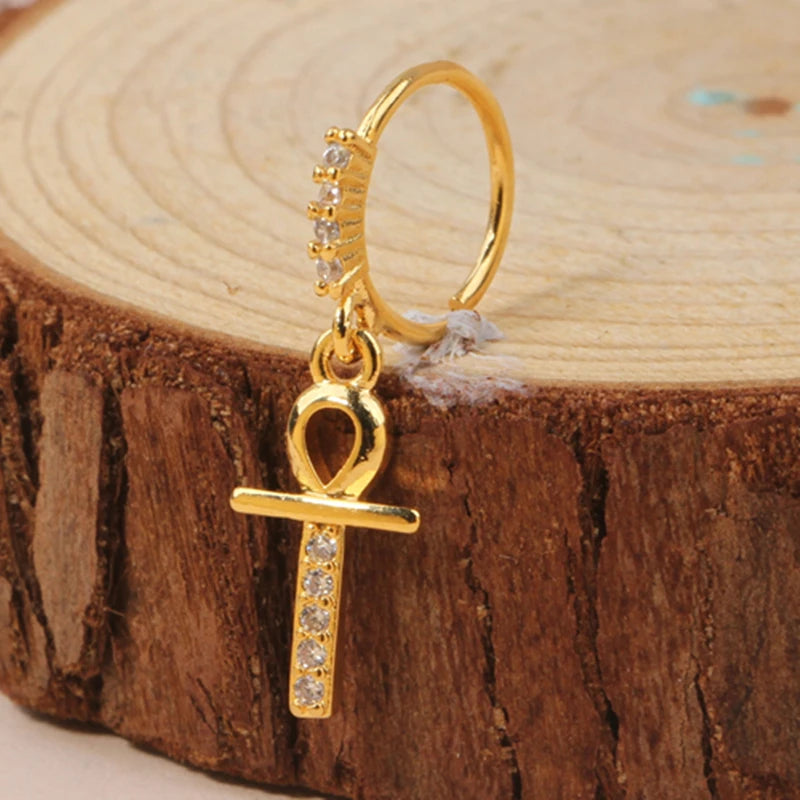 Gold Plated Pendant Nose Ring Hoop for Women Crystal Nose Hoop Protection Jewelry Nose Piercing Cartilage Earring Piercing