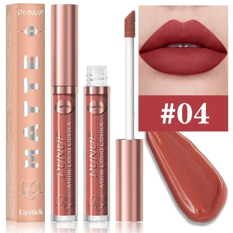 Matte Velvet Lip Gloss Dark Red Brown Lip Glaze Long Lasting Waterproof Liquid Lipstick Natural Moisturizer Transparent Lip Oil