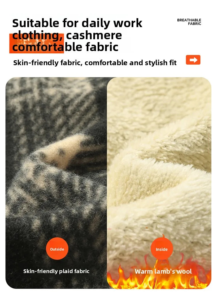 Men's New Plaid Hooded Jacket Sweater Autumn/Winter Fleece Coat Thickened Warm Casual Clothing Windproof Outerwear