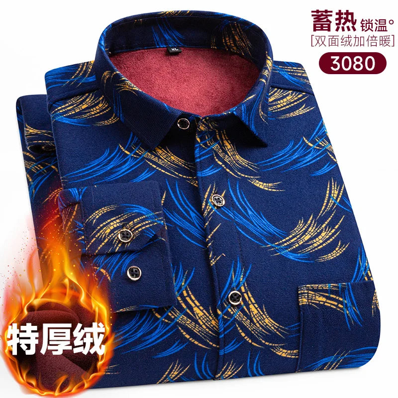 New men's long-sleeved shirt thickened and fleece warm 8XL9XL plus size autumn and winter casual no-ironing comfortable top
