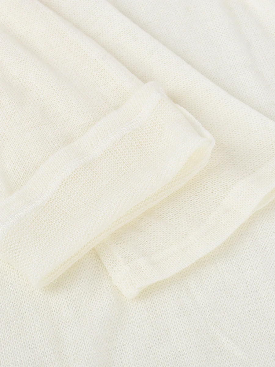 Women Wrapped Dress, Long Sleeve Round Neck See Through Sunscreen Solid Color Backless Beach Long Dress