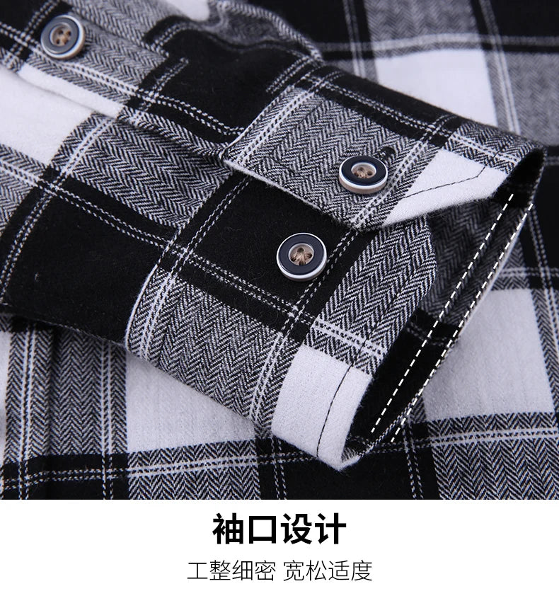 Men's 100% Pure Cotton Flannel Soft Regular-fit Long Sleeve Brushed Shirt Single Pocket Comfortable Casual Plaid Shirts 11XL-9XL