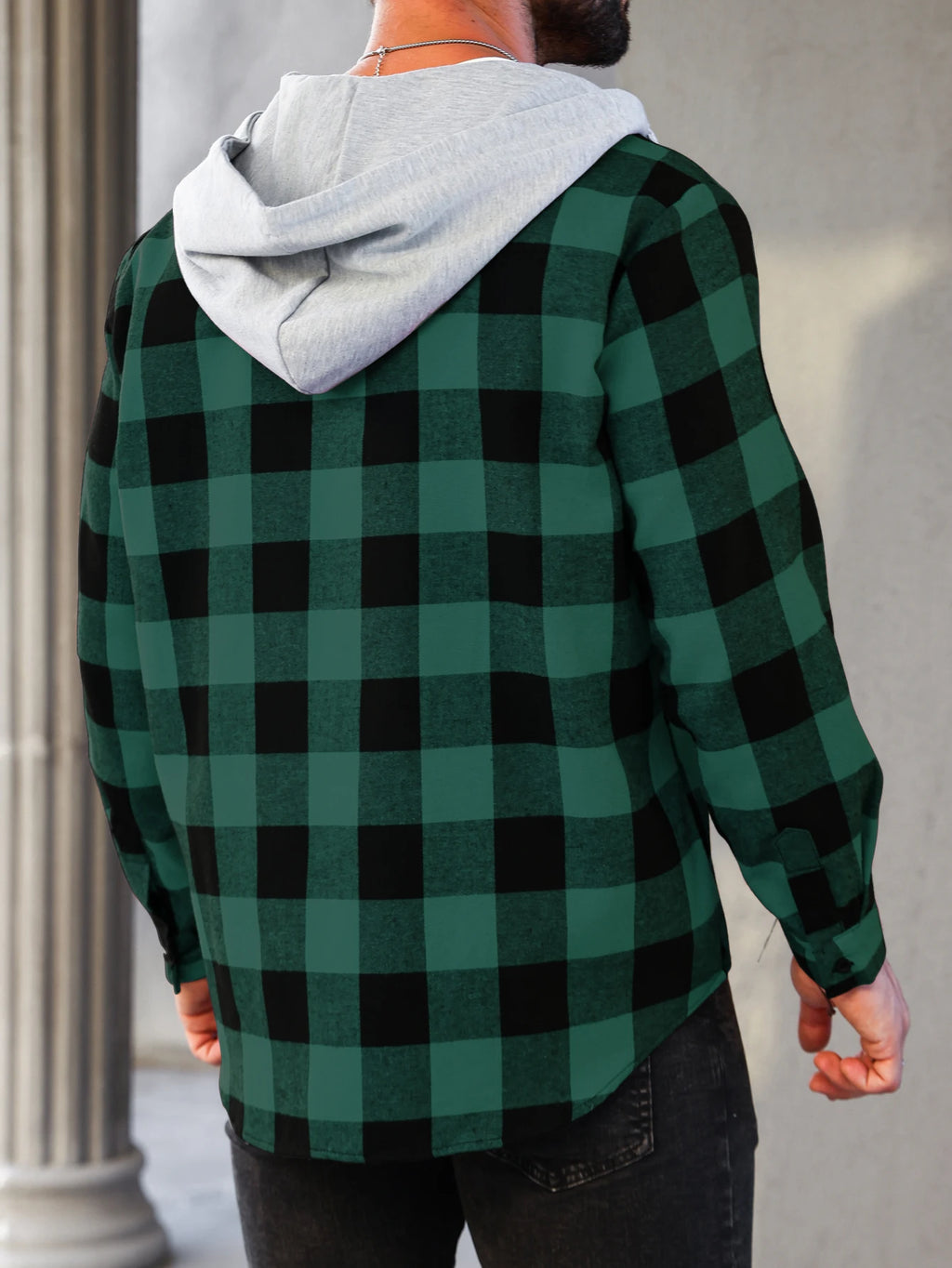 Mens Colorful Plaid Hooded Cardigan Color Block Sweatshirt with Pockets Top Jacket