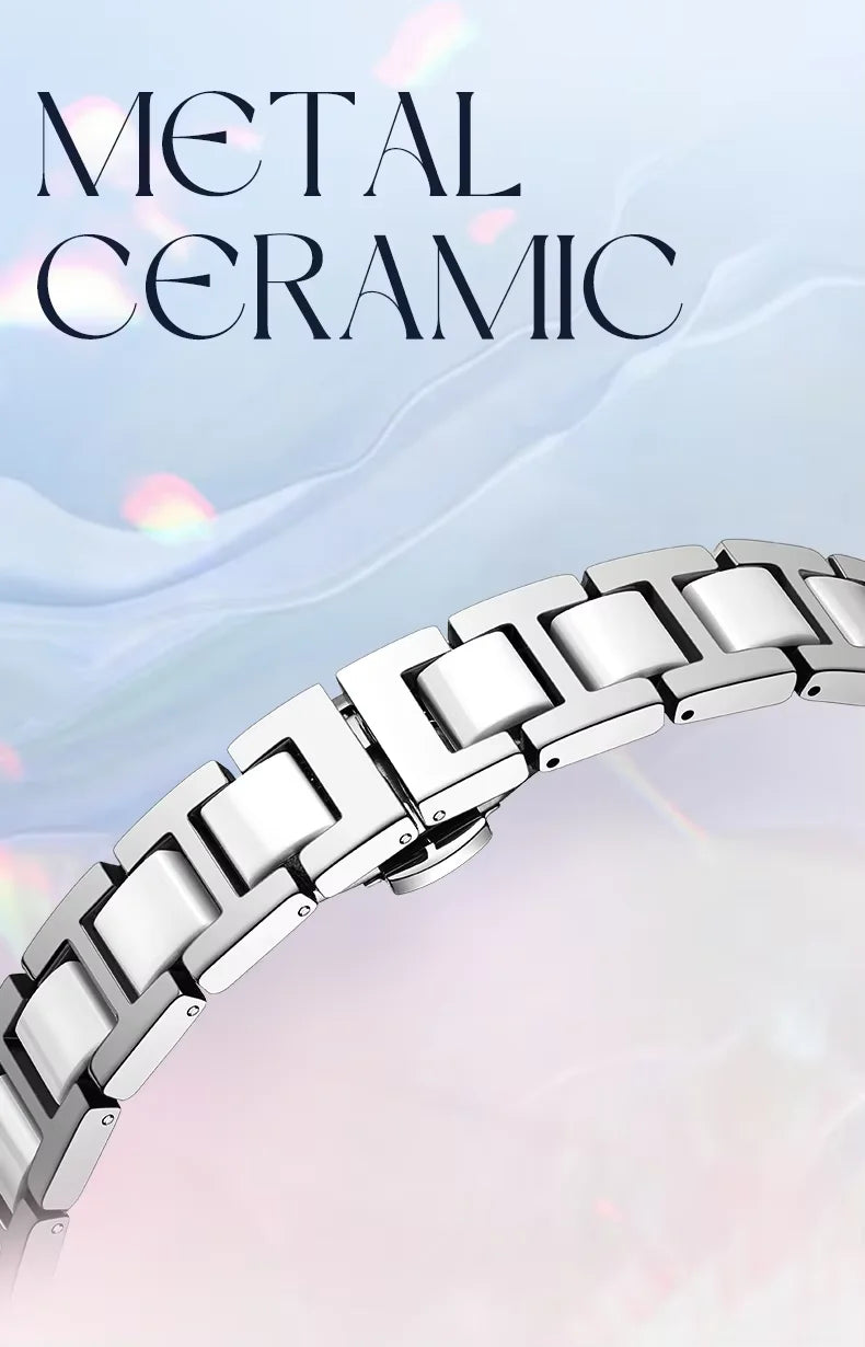 Mark Fairwhale Dress Pink Diamond Watch For Women Fashion Ceramic Chain Quartz Watch Luxury Brilliant Beimu Wristwatch Ladies