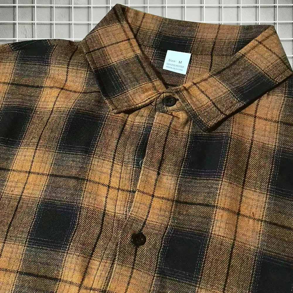 Men's Spring Autumn Plaid Button Down Shirt Long Sleeve Casual Open Front Cardigan Fashion Loose Fit Top