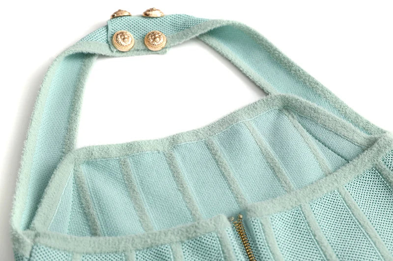 Newest Summer Unique Hot Women Sexy Party Halter A-line Knitted Street Dress High Quality Backless