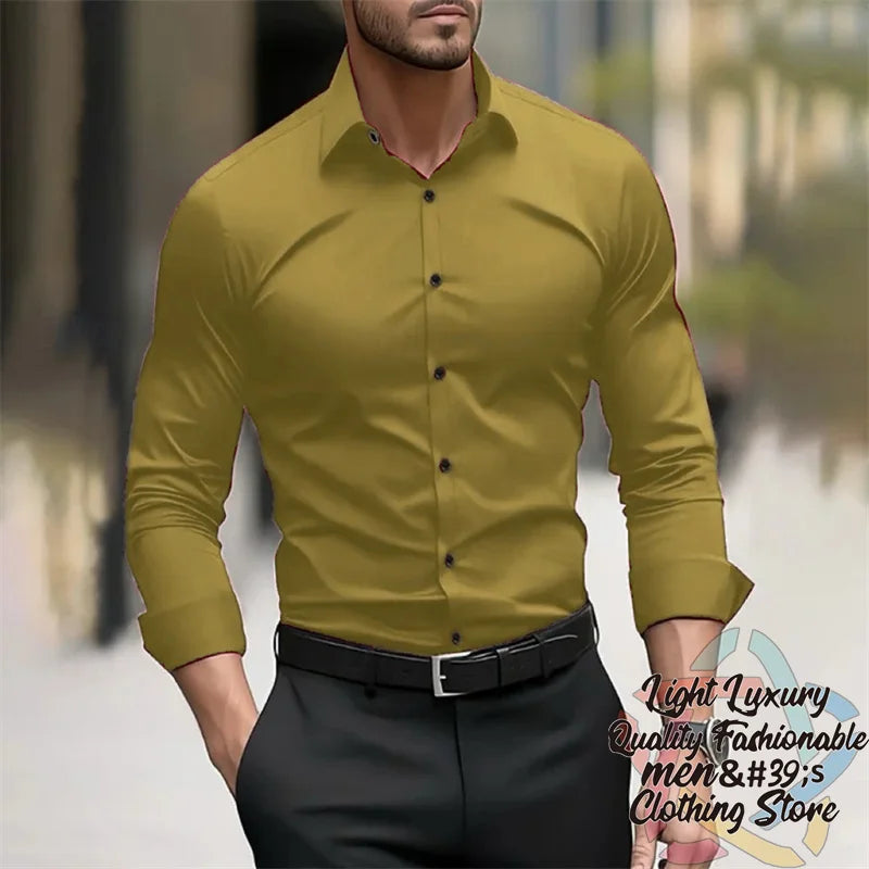 19-color men's shirt formal solid color wedding outdoor black navy blue dark green business long-sleeved top clothing XS-6XL