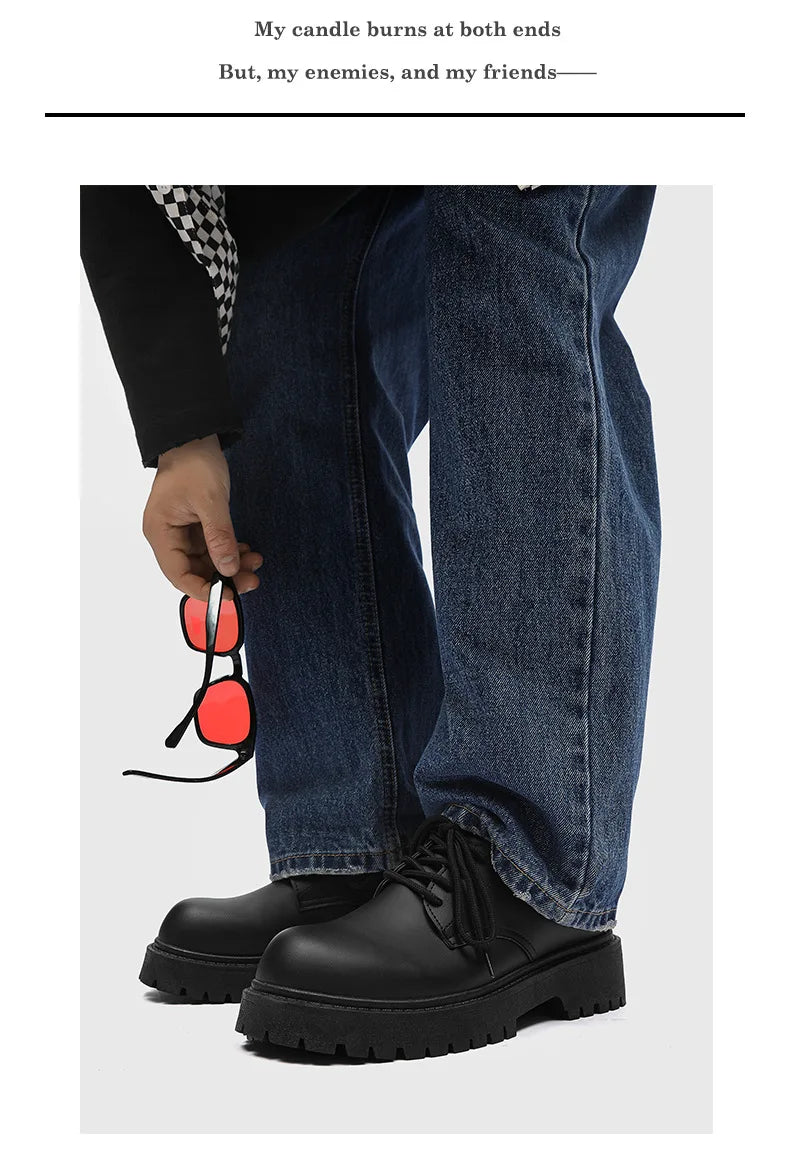 Plus Size Men Leather Shoes Black Platform Lace Up Casual Shoes for Young Men British Style Business Social Shoes Zapatos Hombre