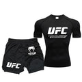 Summer Outdoor Sports Fitness Short Sleeve Street Jogging Top Set UFC Men's New Fighting Tight Elastic T-shirt Pants Set