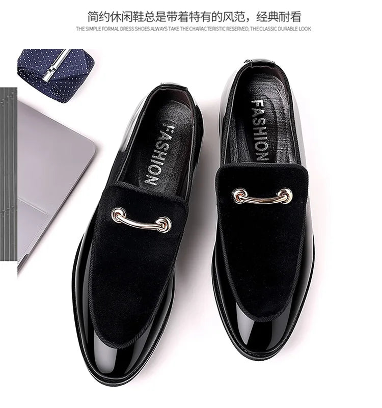 Italian Men's Dress Shoes British Suede Patent Leather Casual Shoes Korean Trendy Loafers 2024 Male Wedding Party Shoes for Men