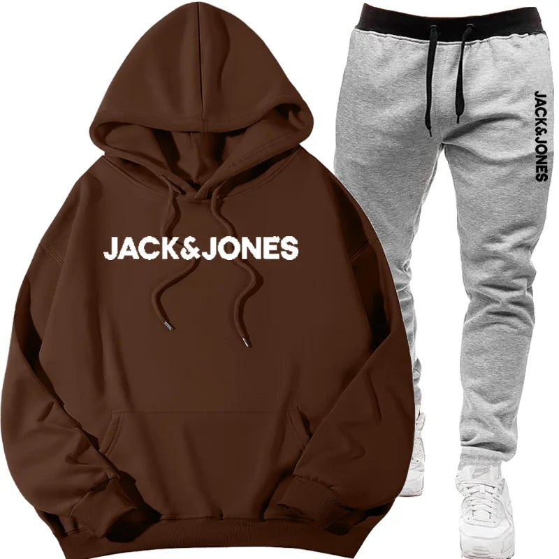 Two sets of men's sportswear for autumn/Winter 2025, including a sweatshirt and two sets of fitness jogging pants with wool caps