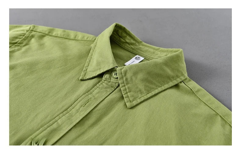 Basic Men's Long-Sleeve Cotton Shirt - Casual and Versatile Spring Style 100% Cotton Solid Color Casual Shirt