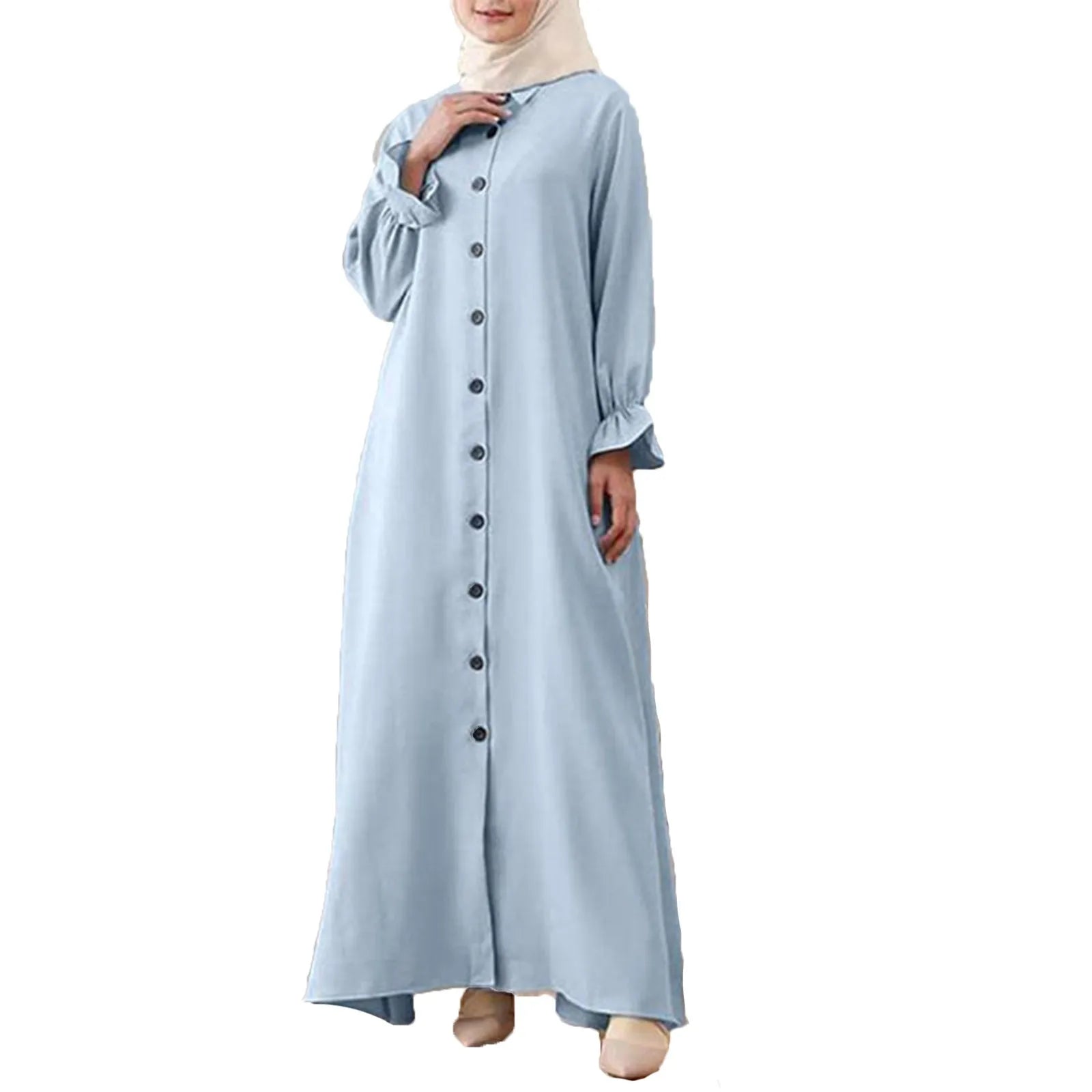 Women's Muslim Dress Long Sleeve Vintage Pullover Abaya Prayer Clothes Solid Color Cotton Linen Maxi Summer Dresses For Women
