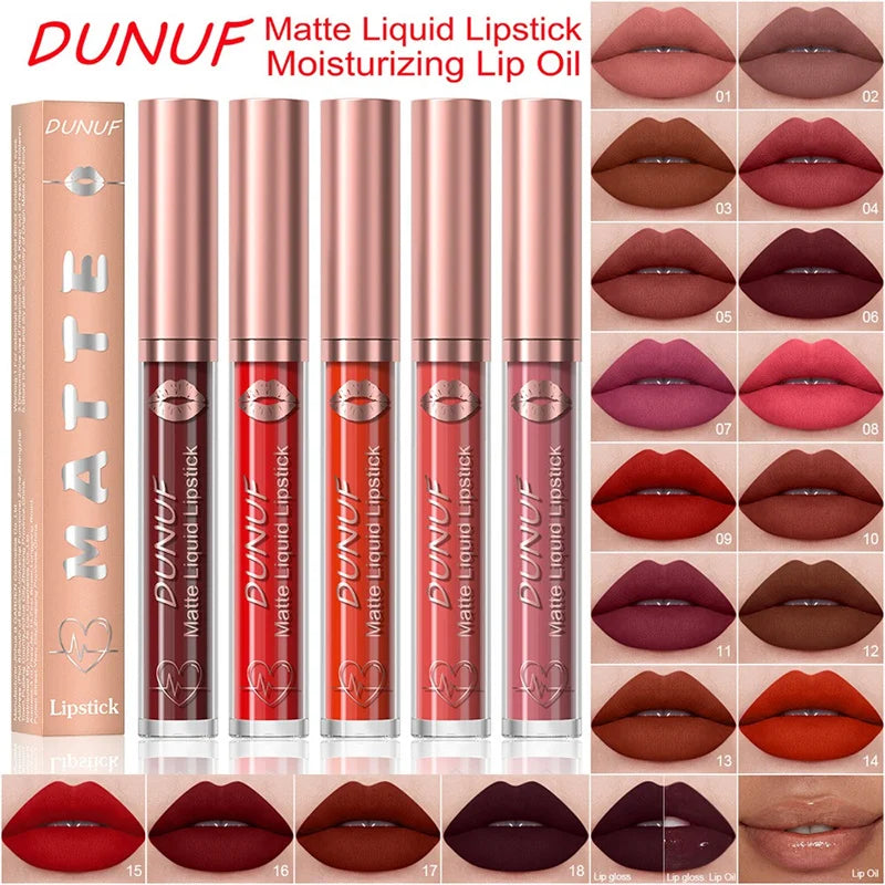 Matte Velvet Lip Gloss Dark Red Brown Lip Glaze Long Lasting Waterproof Liquid Lipstick Natural Moisturizer Transparent Lip Oil