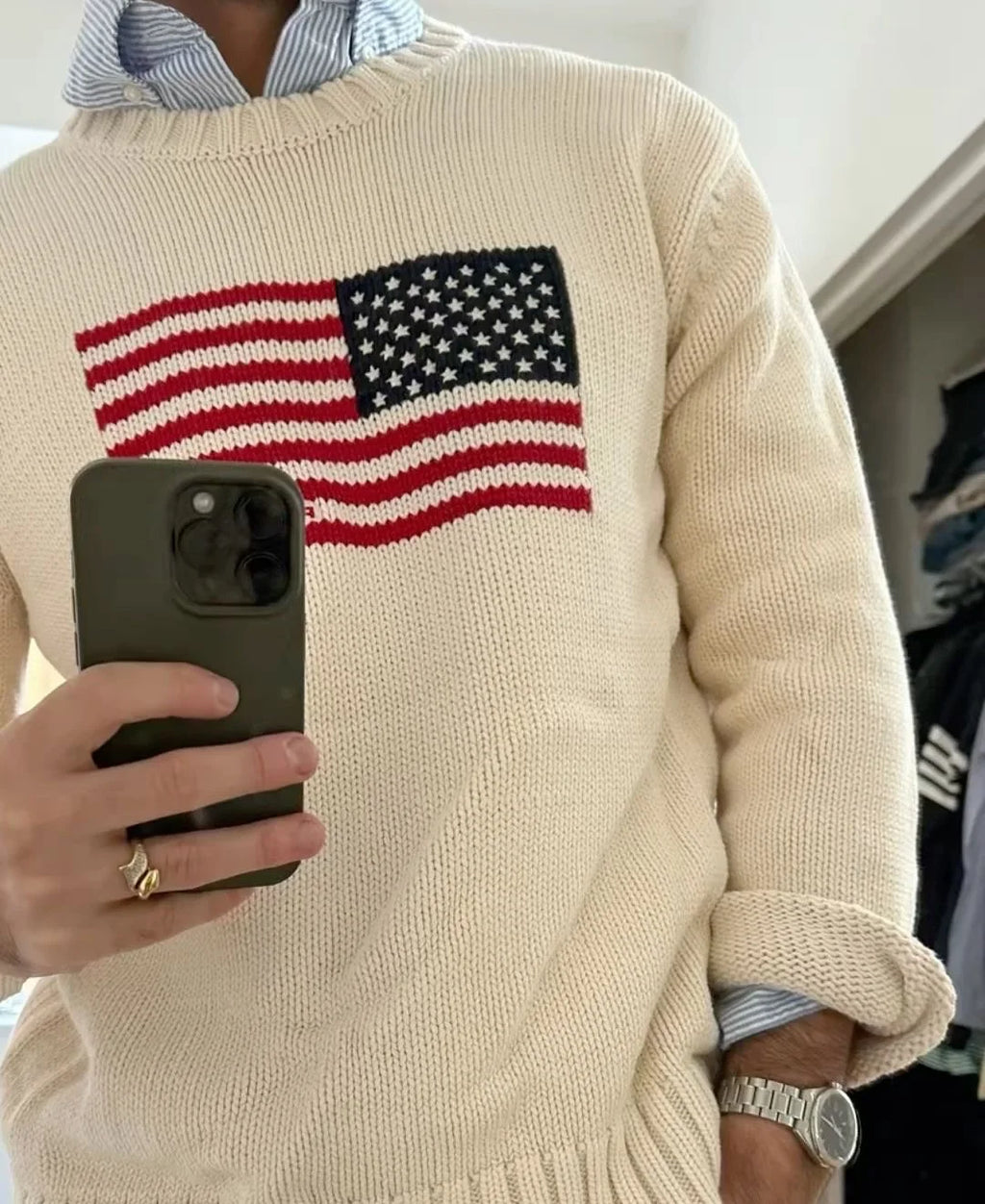 New Autumn\Winter Classic Harajuku Striped Retro Sweater Women's Embroidered Pattern Color Blocking Knitted Pure Cotton Sweater