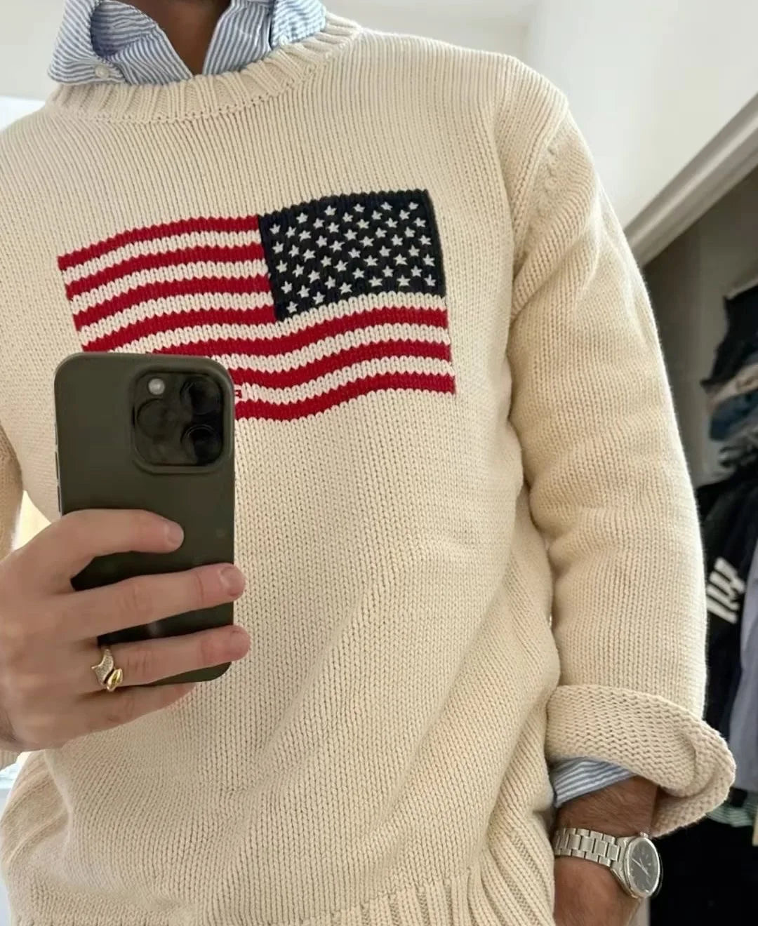 New Autumn\Winter Classic Harajuku Striped Retro Sweater Women's Embroidered Pattern Color Blocking Knitted Pure Cotton Sweater