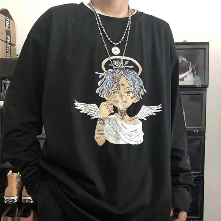 T-shirt for Men Summer Cross of Thorns Suitcase Men's T-shirts Long-sleeved Dark Hip-hop Men's oversize t-shirt Y2k T Shirt Tops