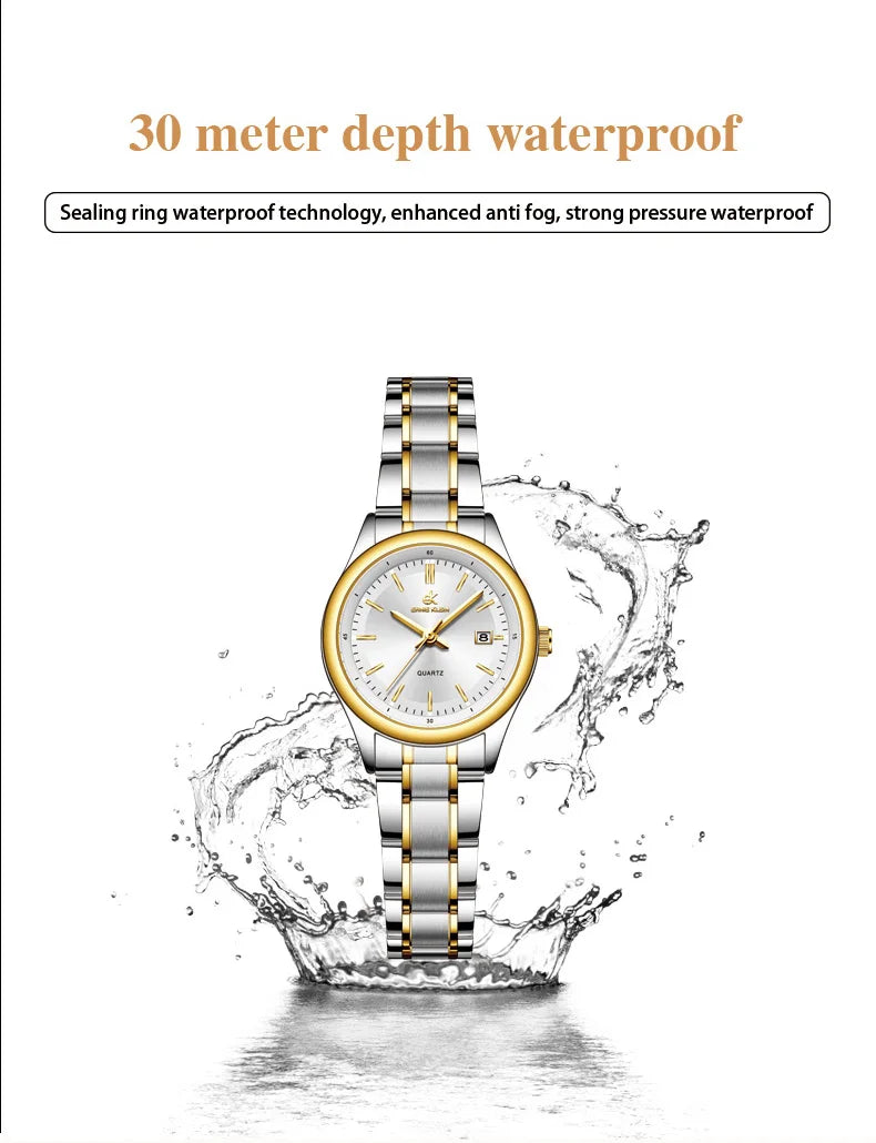 ERNIE KLEIN Women’s Watch Luxury Gold Watch OriginalDate Week Stainless Steel Waterproof Luminous Elegant Dress Ladies' Watches