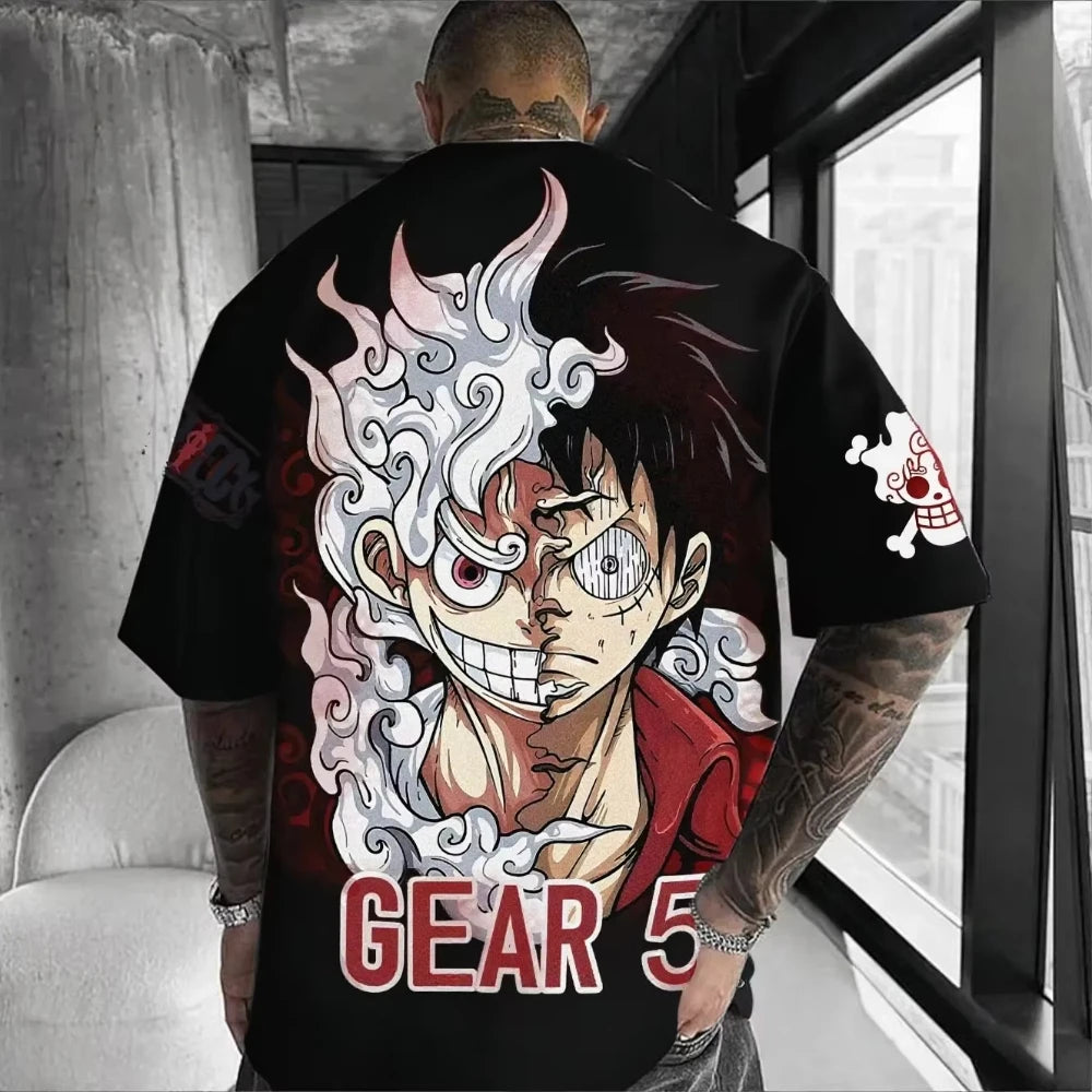 MINISO One Piece Luffy Men TShirt Graphic Tee Anime Print Short Sleeve Summer New Oversized Streetwear Anime Cosplay Y2k Clothes