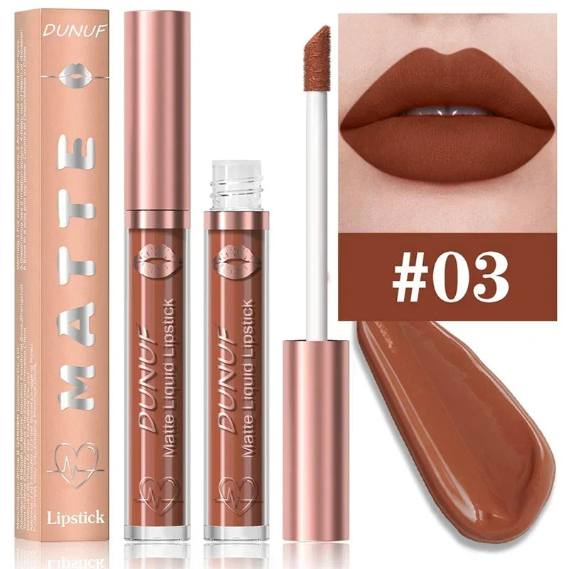 Matte Velvet Lip Gloss Dark Red Brown Lip Glaze Long Lasting Waterproof Liquid Lipstick Natural Moisturizer Transparent Lip Oil