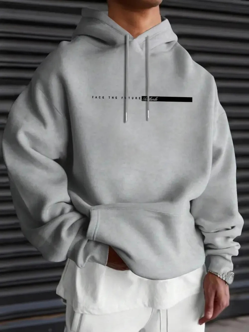 European and American men's autumn minimalist letter stripe print comfortable and soft hooded sweatshirt outdoor sports top
