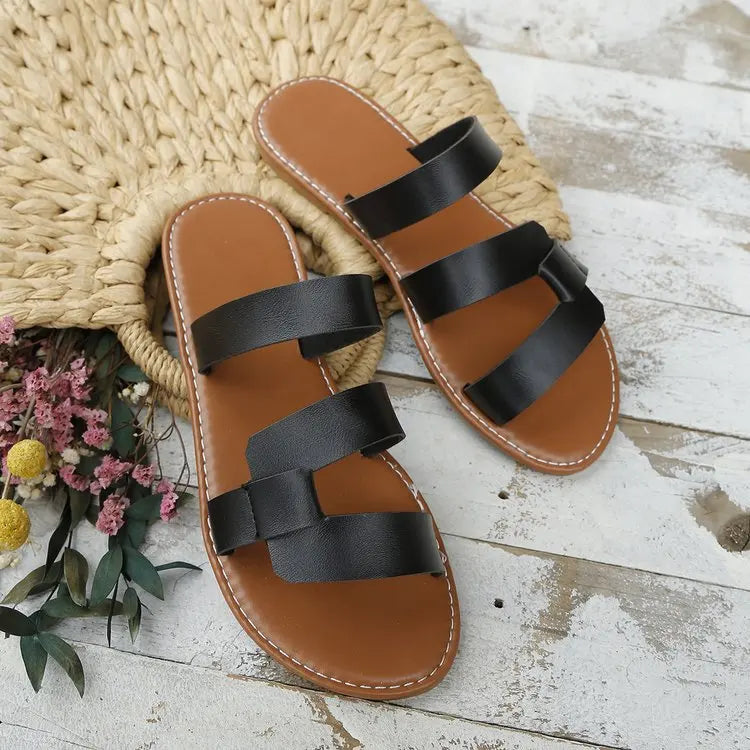 Women's Solid Color Slides, Lightweight Flat Slip On Walking Slides, Comfort Beach Slides