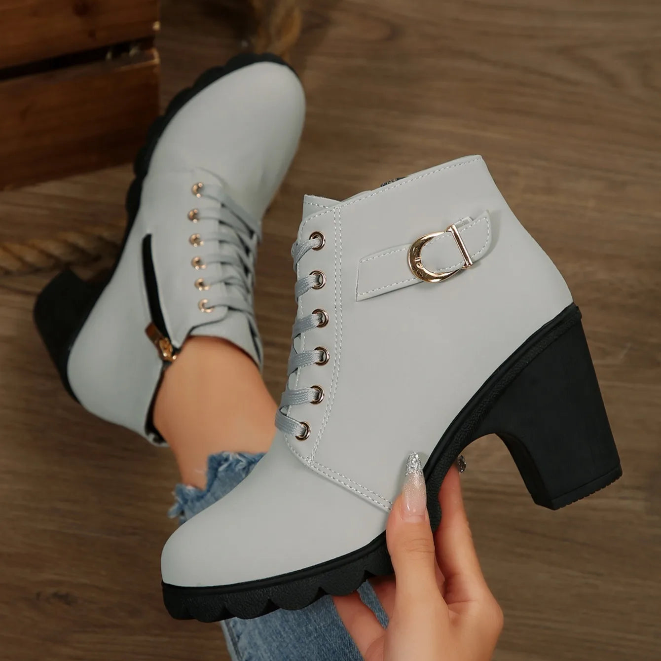 2025 Women High Heel Ankle Boots Autumn Lace Up Comfortable Short Boots Retro Fashion New Trend Lady Shoes Women Botas De Mujer