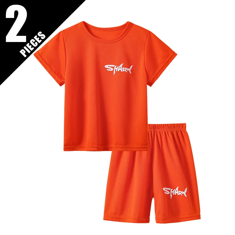2/3pcs Children's Solid Color Shark Letter Quick-drying Shorts Boys Leisure Aports Running Pants Holiday Beach Hot Pants Student