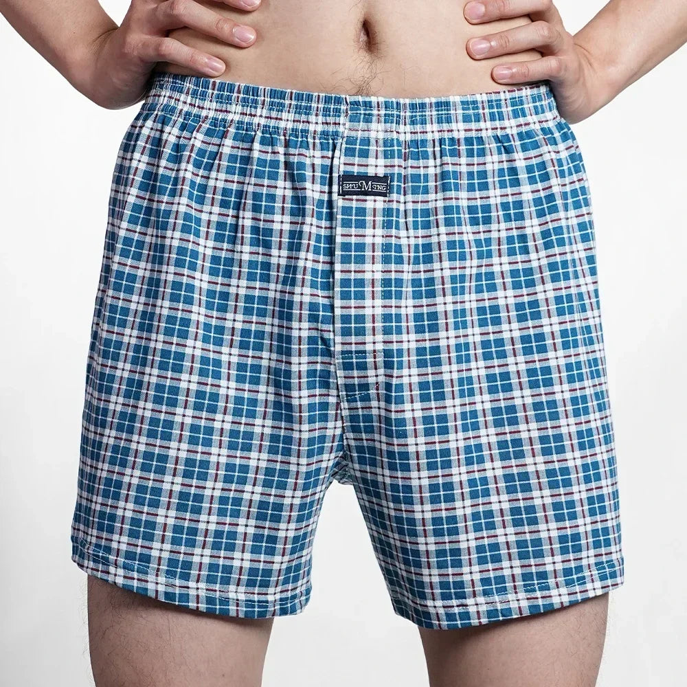 2024 Men's 100% Cotton Boxer Shorts Foreskin Underwear High Waist Big Underpants Casual Plaid Plus Size Aro Alo Allo Pants M-3XL