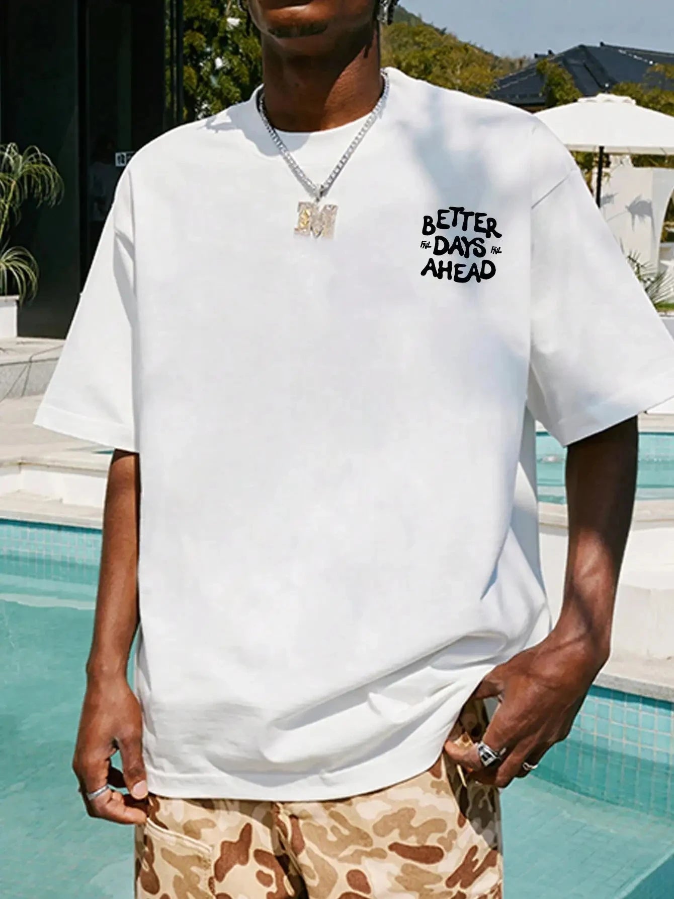 Better Days Ahead Letter Graphic Men Cotton T-Shirt O-Neck Casual Oversize T-Shirt Fashion Tee Clothes Summer Loose Tshirt