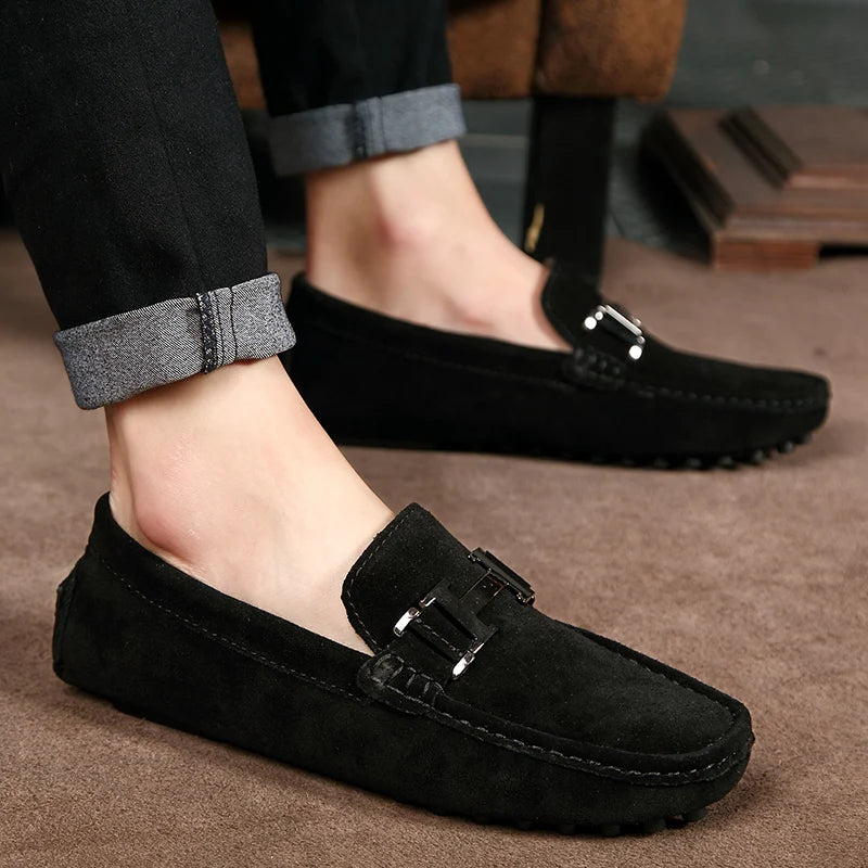 Classic Mens Loafers Male Summer Soft Shoes Fashion Men's Casual Leather Shoe Suede Casual Flats Breathable Hand-stitching Shoes