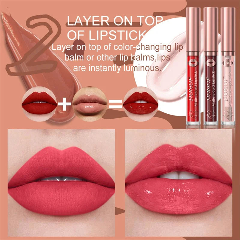 Matte Velvet Lip Gloss Dark Red Brown Lip Glaze Long Lasting Waterproof Liquid Lipstick Natural Moisturizer Transparent Lip Oil