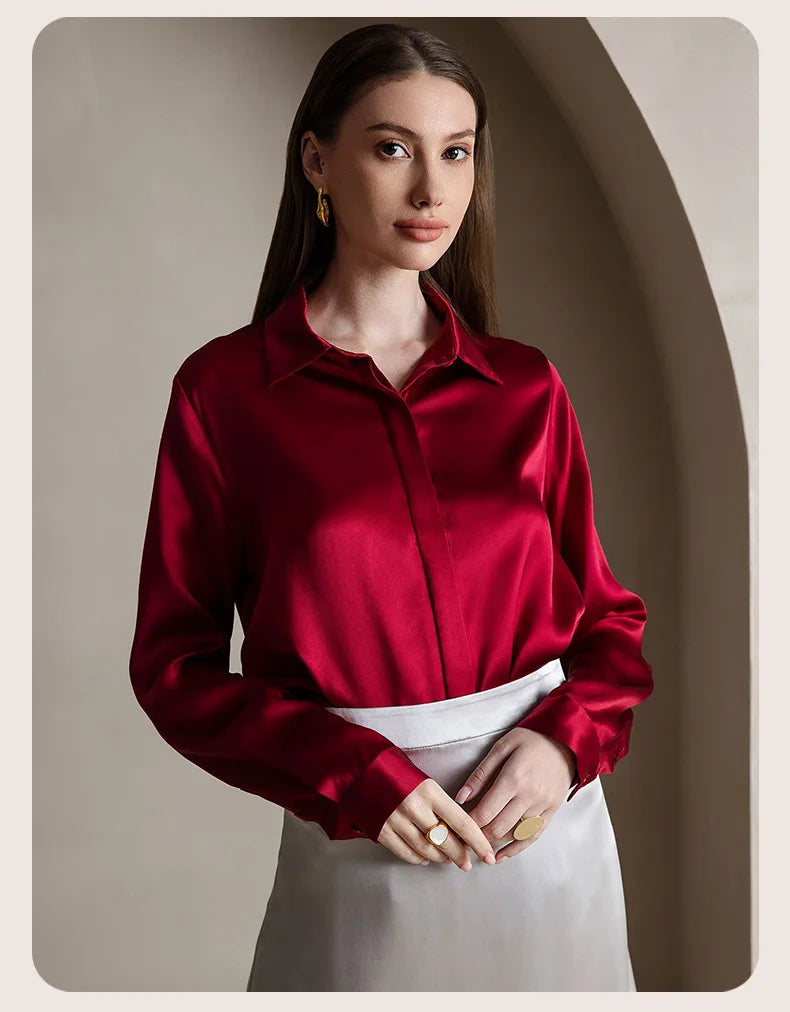 Spring Covered Button Mulberry Silk Shirt Long Sleeve Ladies Clothing Luxury 19Mm 100% Silk Women'S Fashion Blouses