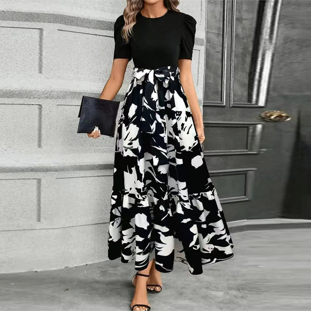 Dresses Elegant Office Lady Outfits A-line Lace-up Slim Fit Waist Ruffle Hem Skirt Women Dress Summer vestidos de mujer casuales