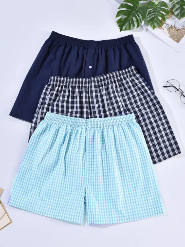 Mens Underwear Boxers Shorts Casual Cotton Sleep Underpants Homewear Men Arrow Panties Striped Plaid Loose Comfortable Underwear