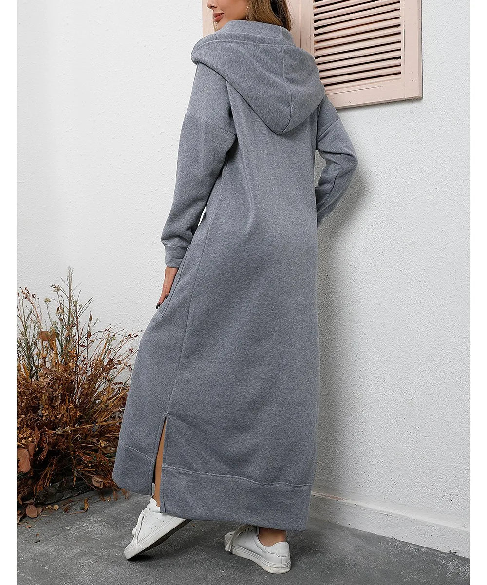 Autumn Winter New plus Size Loose Knitted Long Dress Hoodie Fleece Casual Fashion Dress Large Pocket Skirt Elegant Commute