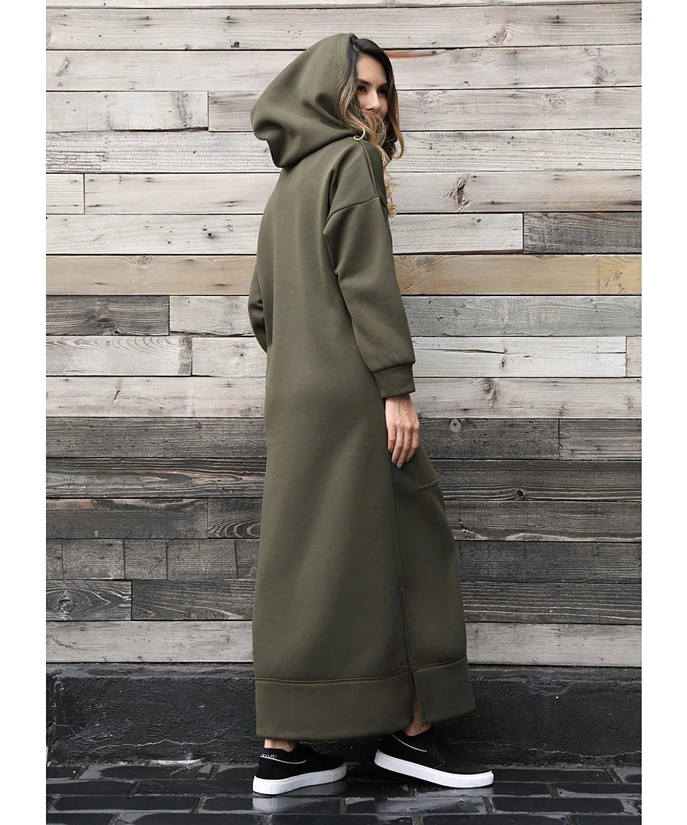 Autumn Winter New plus Size Loose Knitted Long Dress Hoodie Fleece Casual Fashion Dress Large Pocket Skirt Elegant Commute