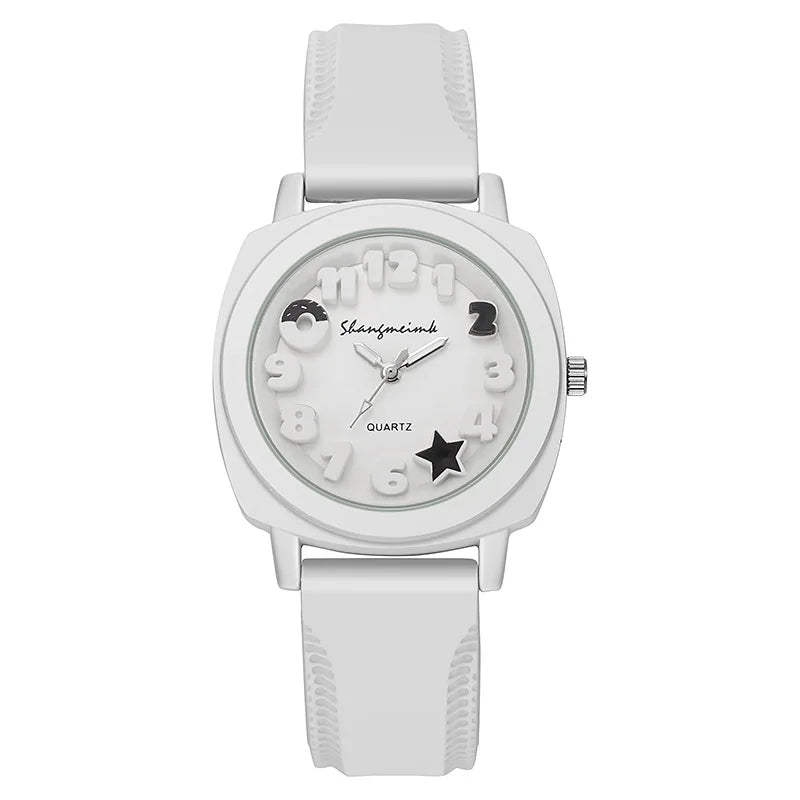 Fashion 3D Arabic Dial Women's Quartz Watch Candy Color Silicone Band Square Watches