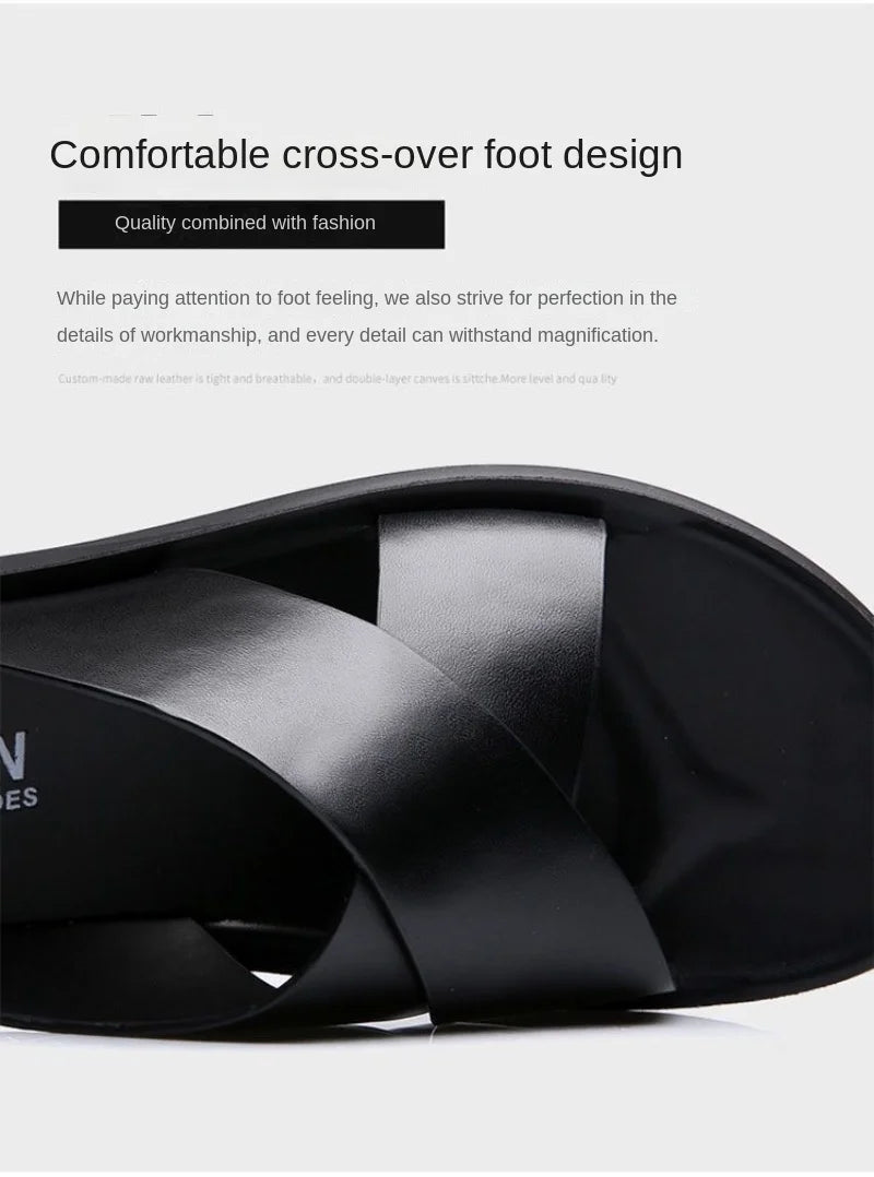 Men's Slippers Fashion Leather Slippers Outdoor Non Slip Beach Shoes for Men Light EVA Soft Sole Slippers 2025Summer New Slides