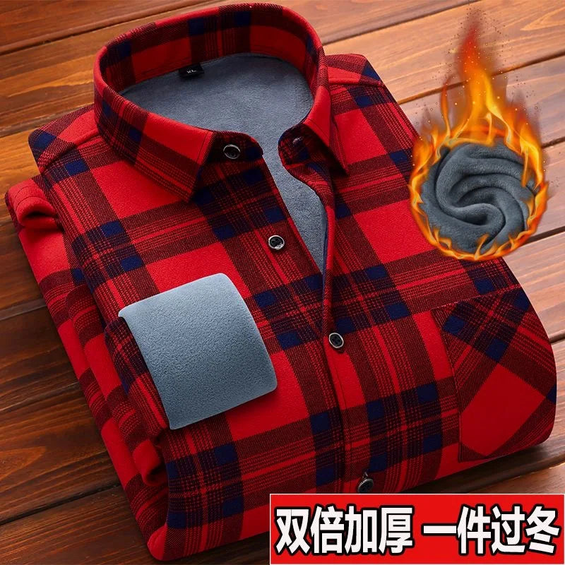 Autumn/winter Fashion Trend American Vintage Thickened Warm Plaid Shirt Men's Loose Large Size High Quality Long Sleeve Shirt