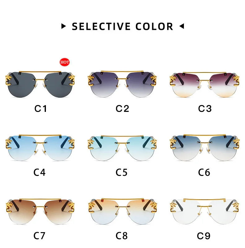 New Trendy Rimless Sunglasses Men Women Fashion Oversized Square Shades Eyewear Double Bridge Gradient UV400 Sun Glasses